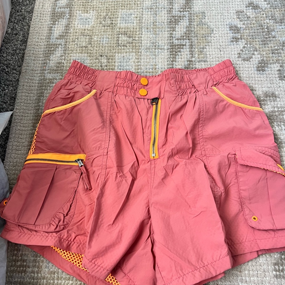 FP Movement by Free People Coral Cargo Shorts with Yellow Accents